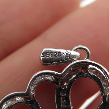 925 Sterling Silver Real Round-Cut Diamond Couple Heart Mini Charm Pendant