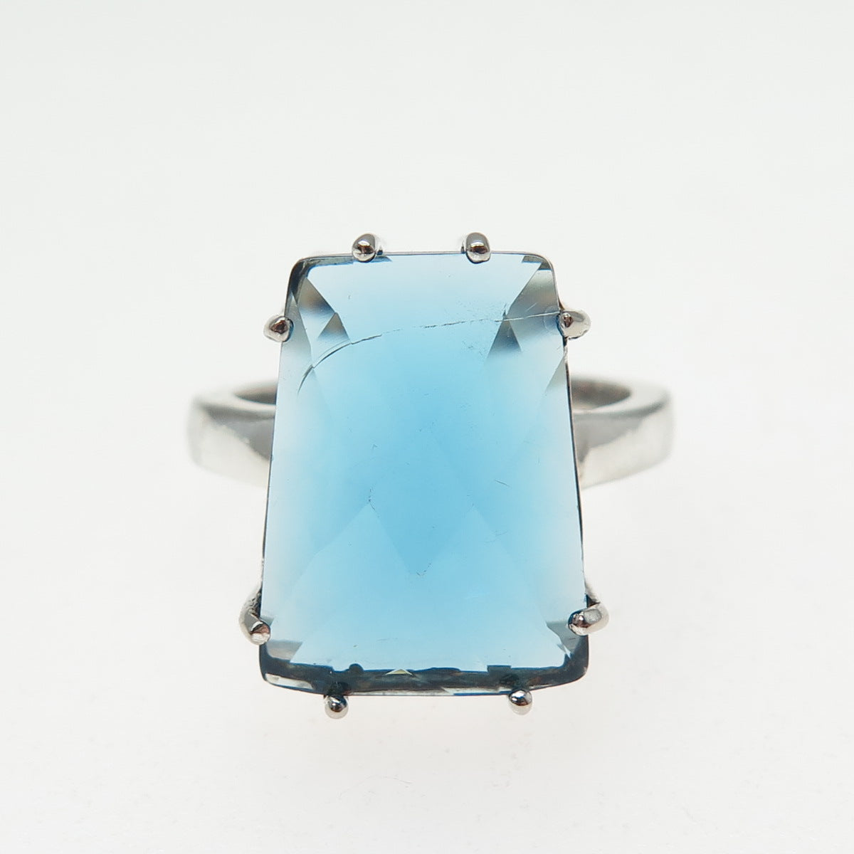925 Sterling Silver Vintage Ocean Blue C Z Modernist Ring Size 8.5