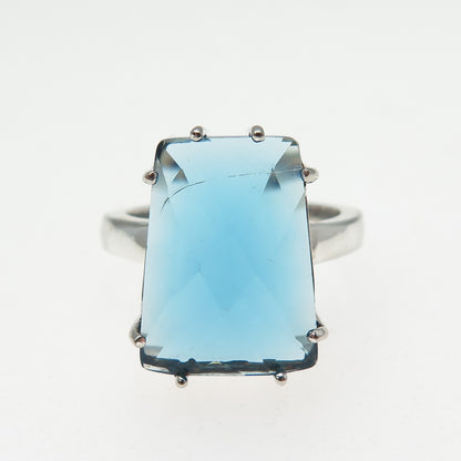 925 Sterling Silver Vintage Ocean Blue C Z Modernist Ring Size 8.5
