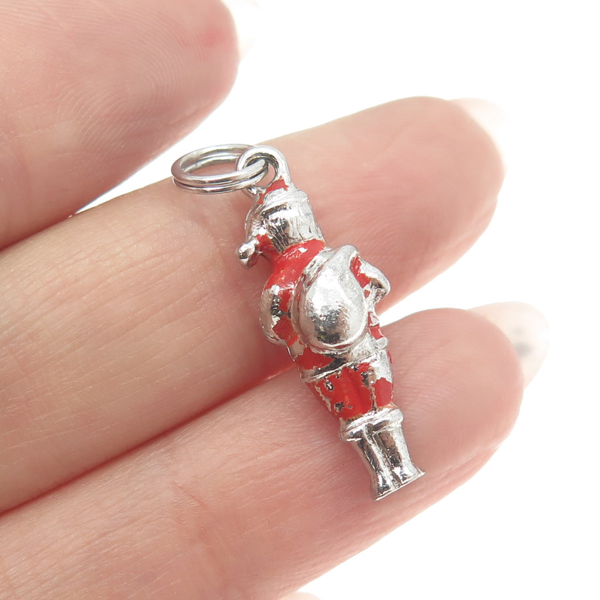 925 Sterling Silver Antique Art Deco Enamel Santa Claus Minimalist Charm Pendant