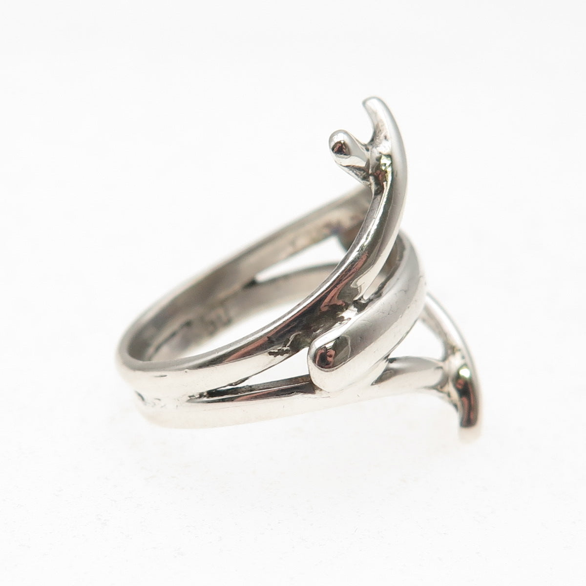 950 Silver Vintage Modernist Crisscross Ring Size 7