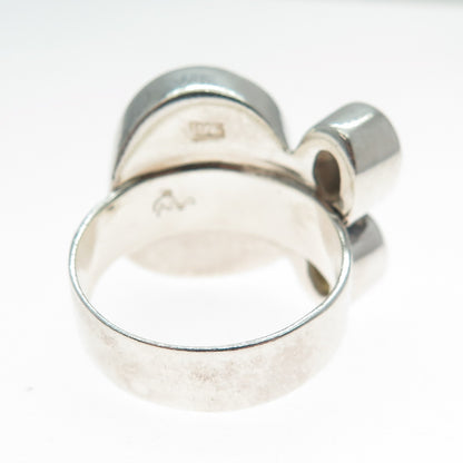 ARYA 925 Sterling Silver Vintage Real Fossil Smoky Quartz & Citrine Ring Size 10