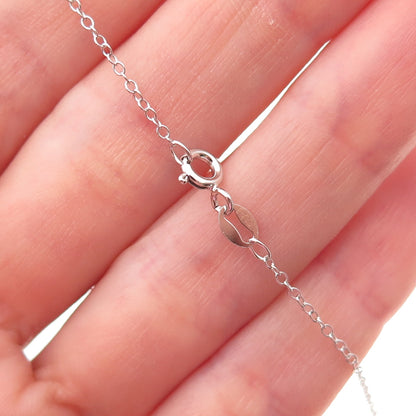 925 Sterling Silver Real Diamond Couple Heart Cable Chain Necklace 18"