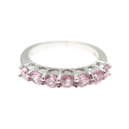 925 Sterling Silver Round-Cut Pink C Z Half Eternity Band Ring Size 5