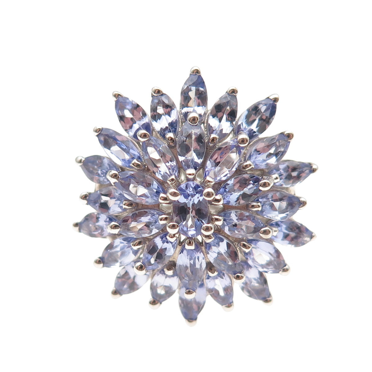 D'Joy 925 Sterling Silver Real Marquise & Oval-Cut Tanzanite Floral Ring Size 8