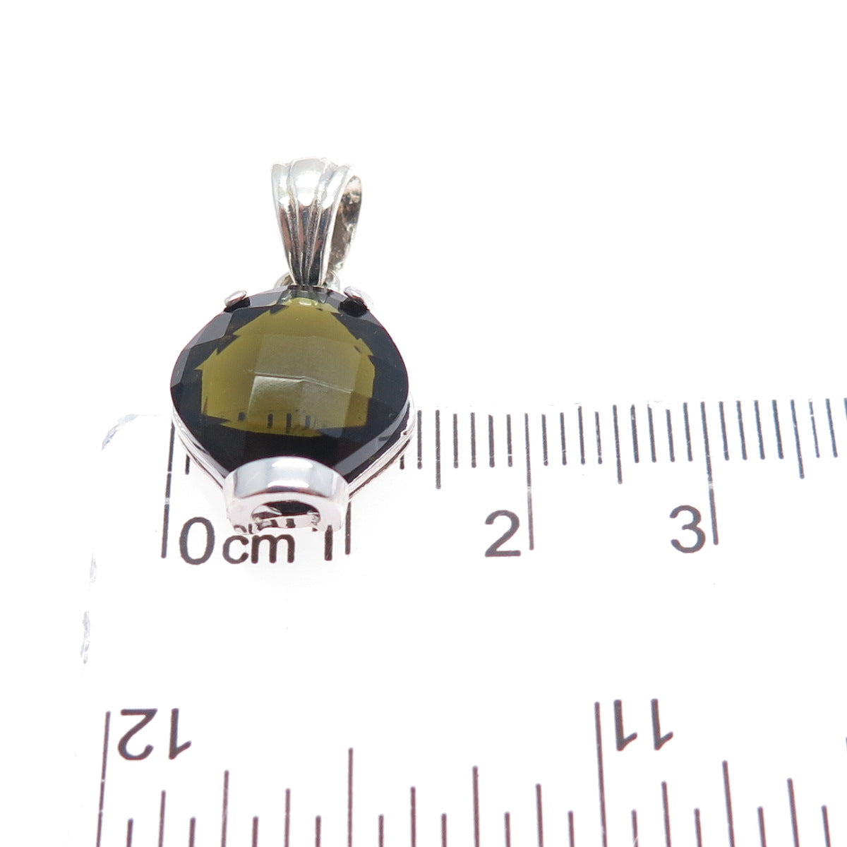 925 Sterling Silver Smoky Green C Z Minimalist Charm Pendant