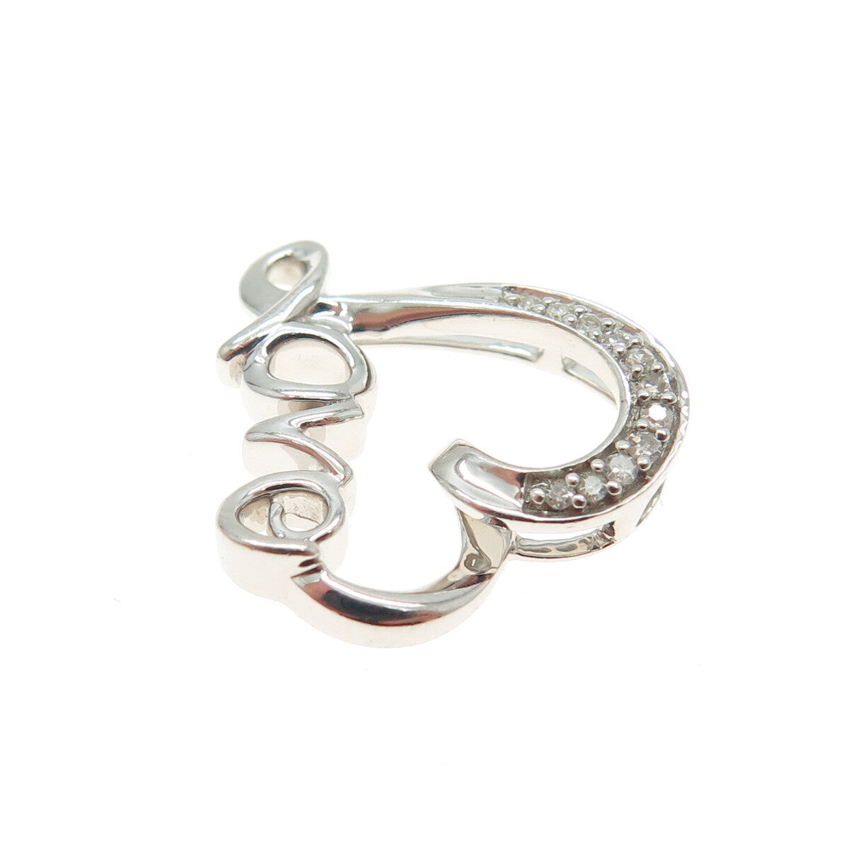 HAN Sterling Silver Real Round-Cut Diamond Love Heart Minimalist Slide Pendant