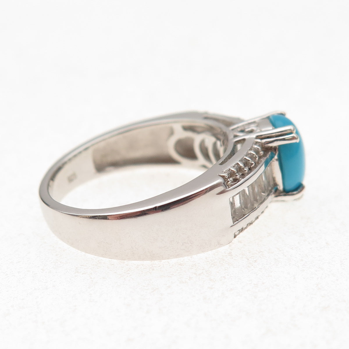 Chuck Clemency 925 Sterling Silver Real Turquoise & White Topaz Ring Size 8.25