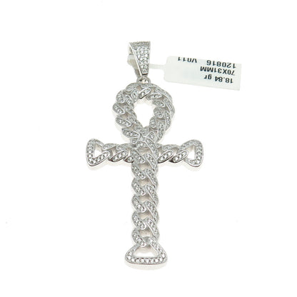 925 Sterling Silver Pave C Z Egyptian Ankh Cross Pendant