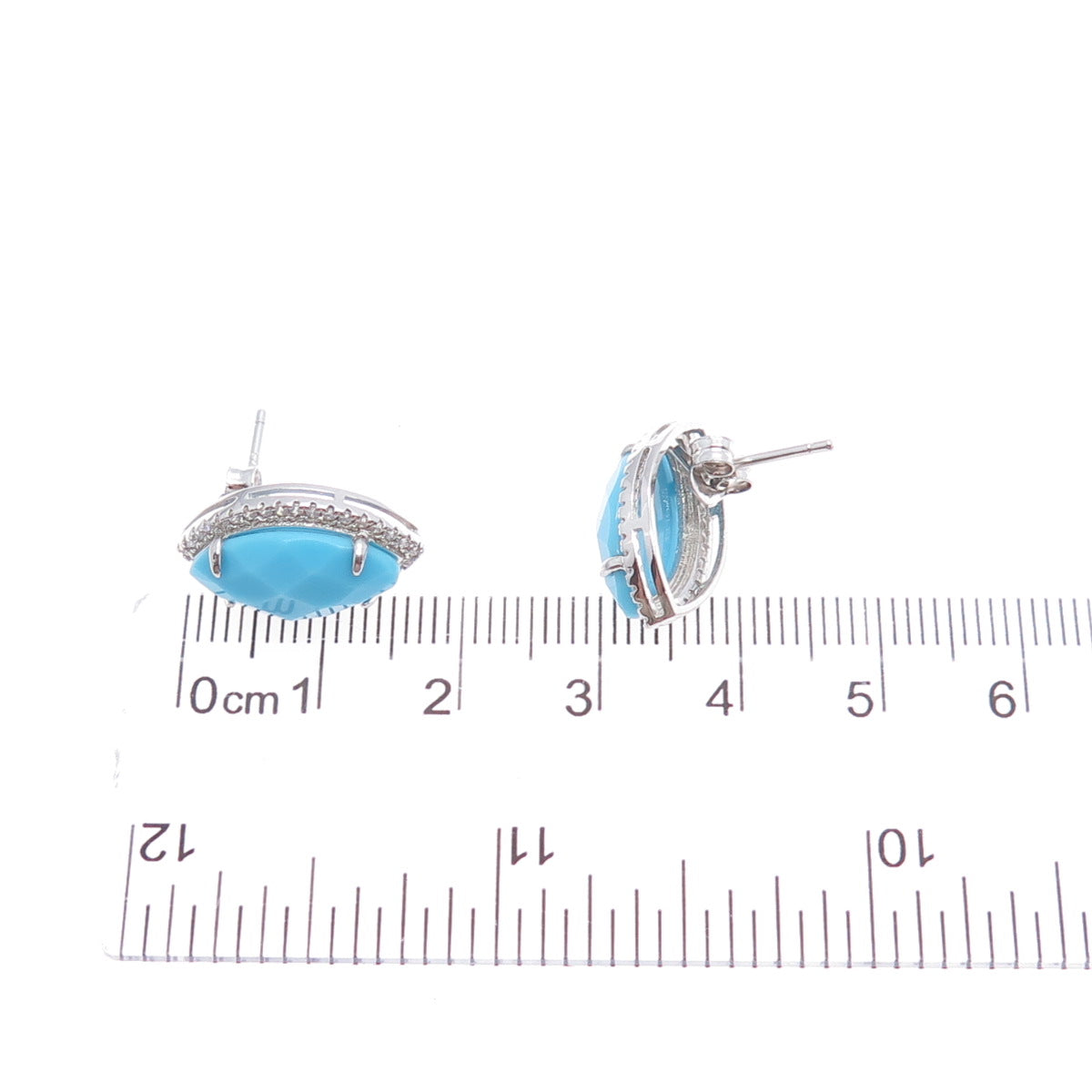 925 Sterling Silver Marquise-Cut Faux Turquoise & Round-Cut C Z Earrings