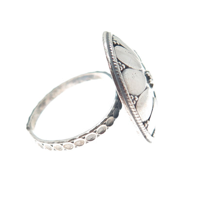 925 Sterling Silver Vintage Modernist Flower Oxidized Adjustable Ring Size 8.75