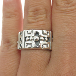 925 Sterling Silver Vintage Mexico Beaded Ethnic Band Ring Size 7.5