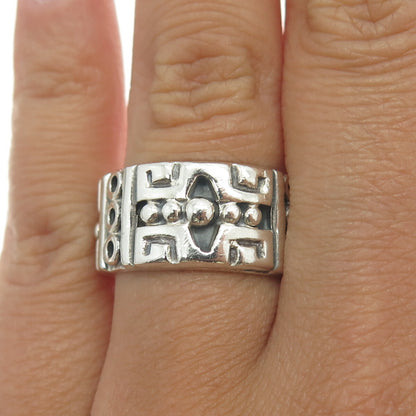 925 Sterling Silver Vintage Mexico Beaded Ethnic Band Ring Size 7.5