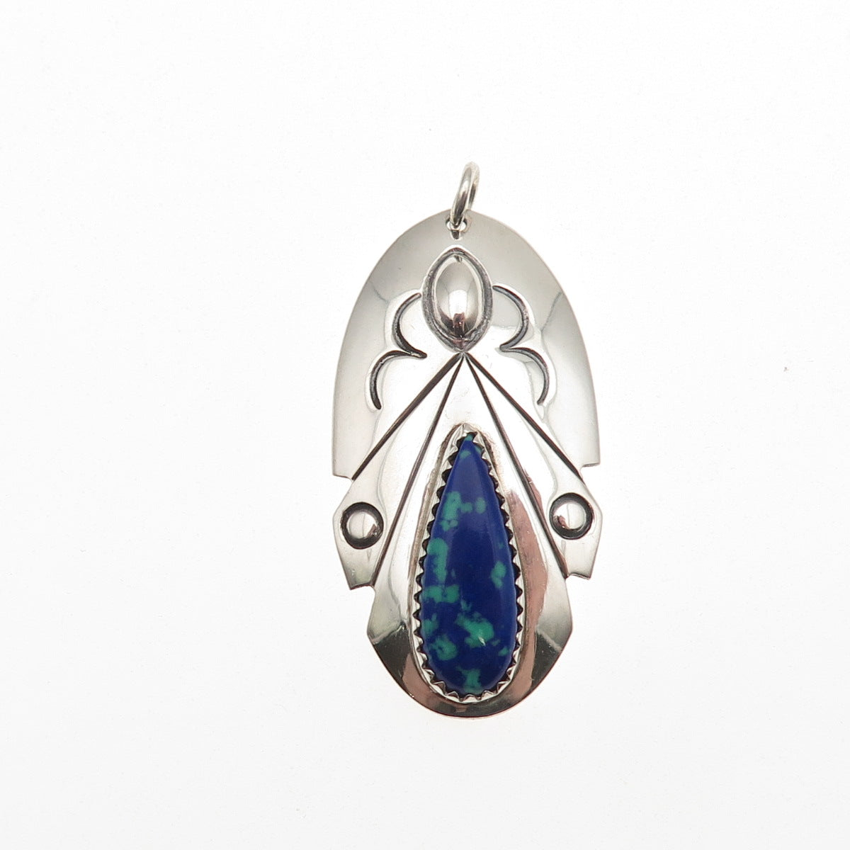 Arthur Platero Laguna Zuni Old Pawn 925 Sterling Vintage Azurite Feather Pendant