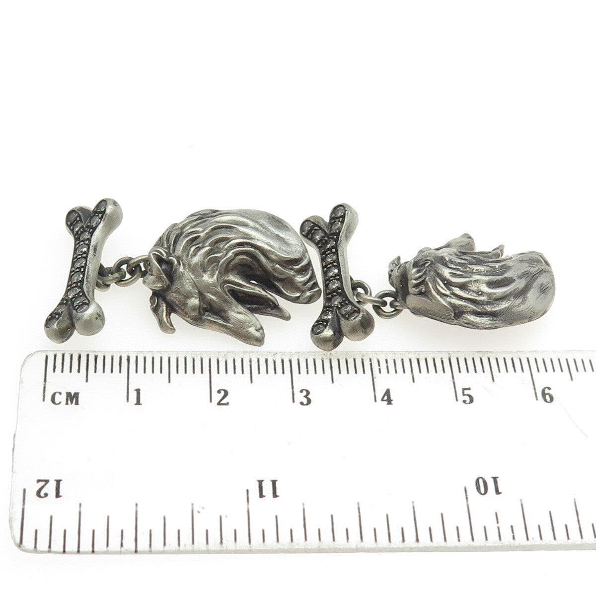 925 Sterling Silver Vintage Real Round-Cut White Diamond Collie Dog Cufflinks