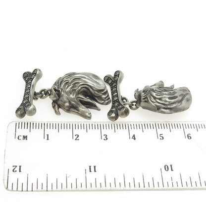 925 Sterling Silver Vintage Real Round-Cut White Diamond Collie Dog Cufflinks