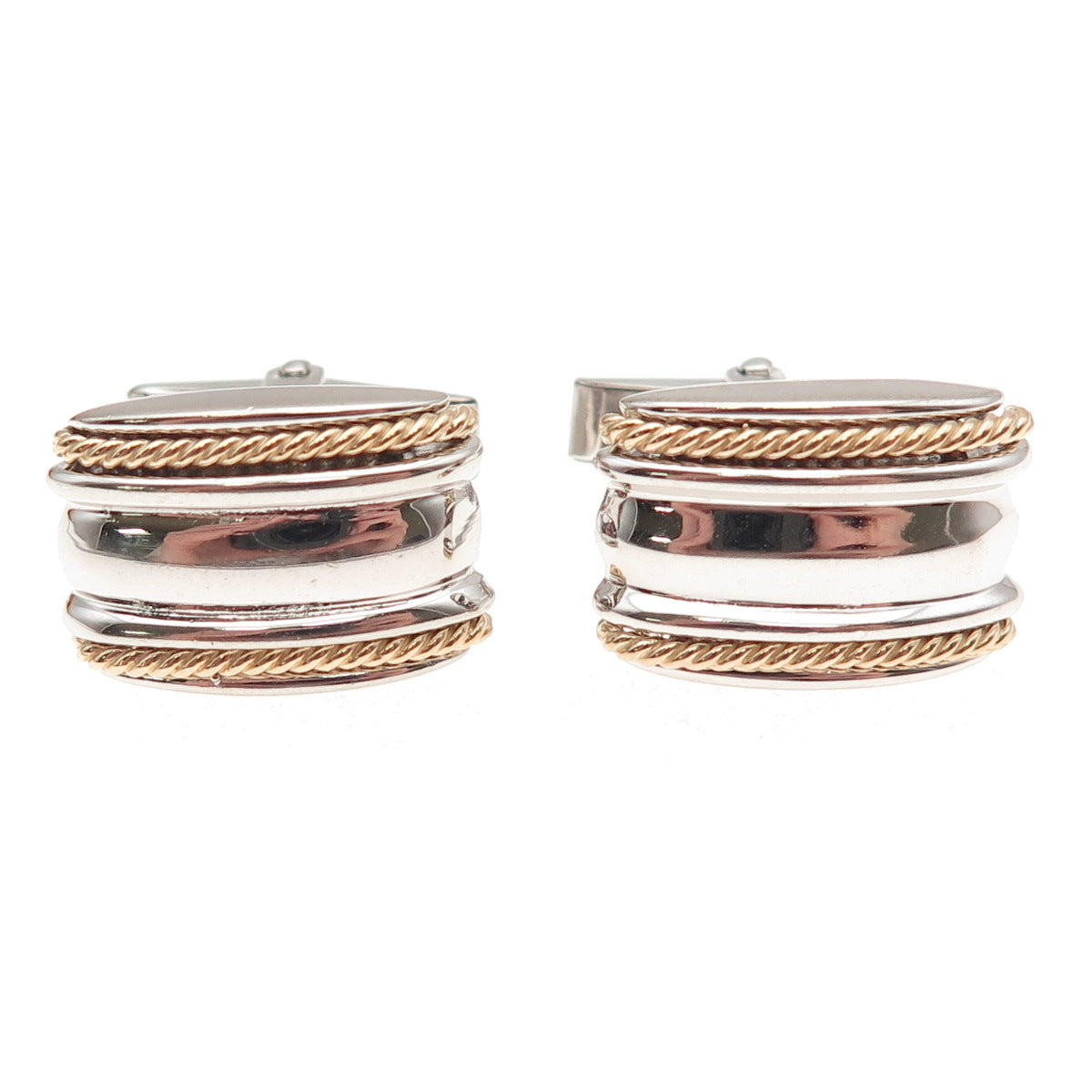 Dolan & Bullock 925 Sterling Silver 14K Gold Vintage Ribbed Cufflinks