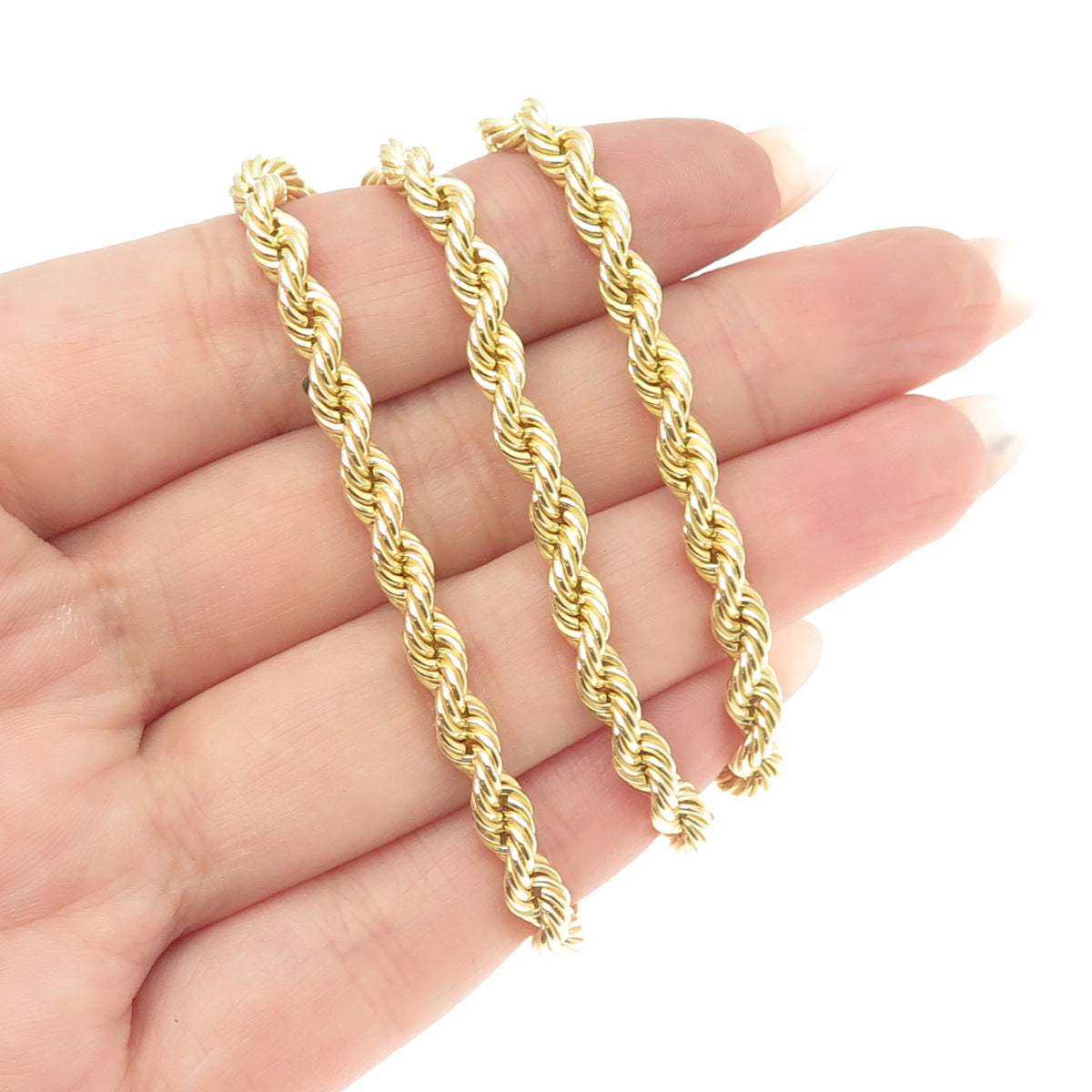 925 Sterling Silver Gold Pated Twisted Rope Chain Necklace 16"