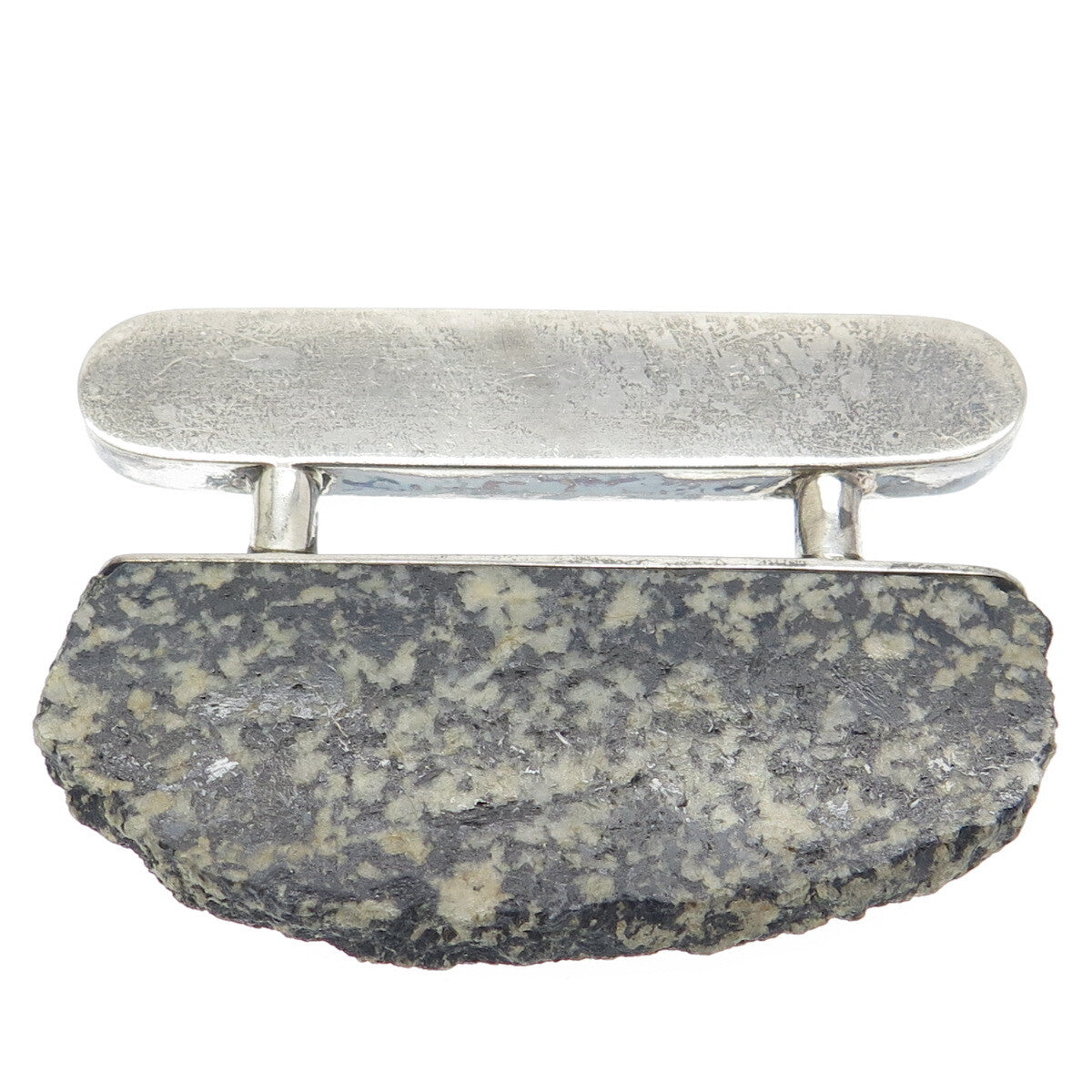 925 Sterling Silver Vintage Real Diorite Modernist Pin Brooch