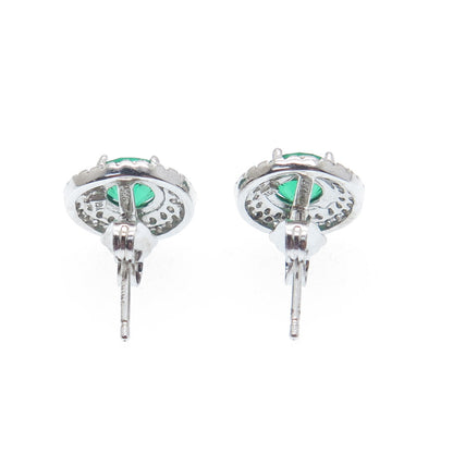 925 Sterling Silver Round-Cut Green & White C Z Stud Earrings