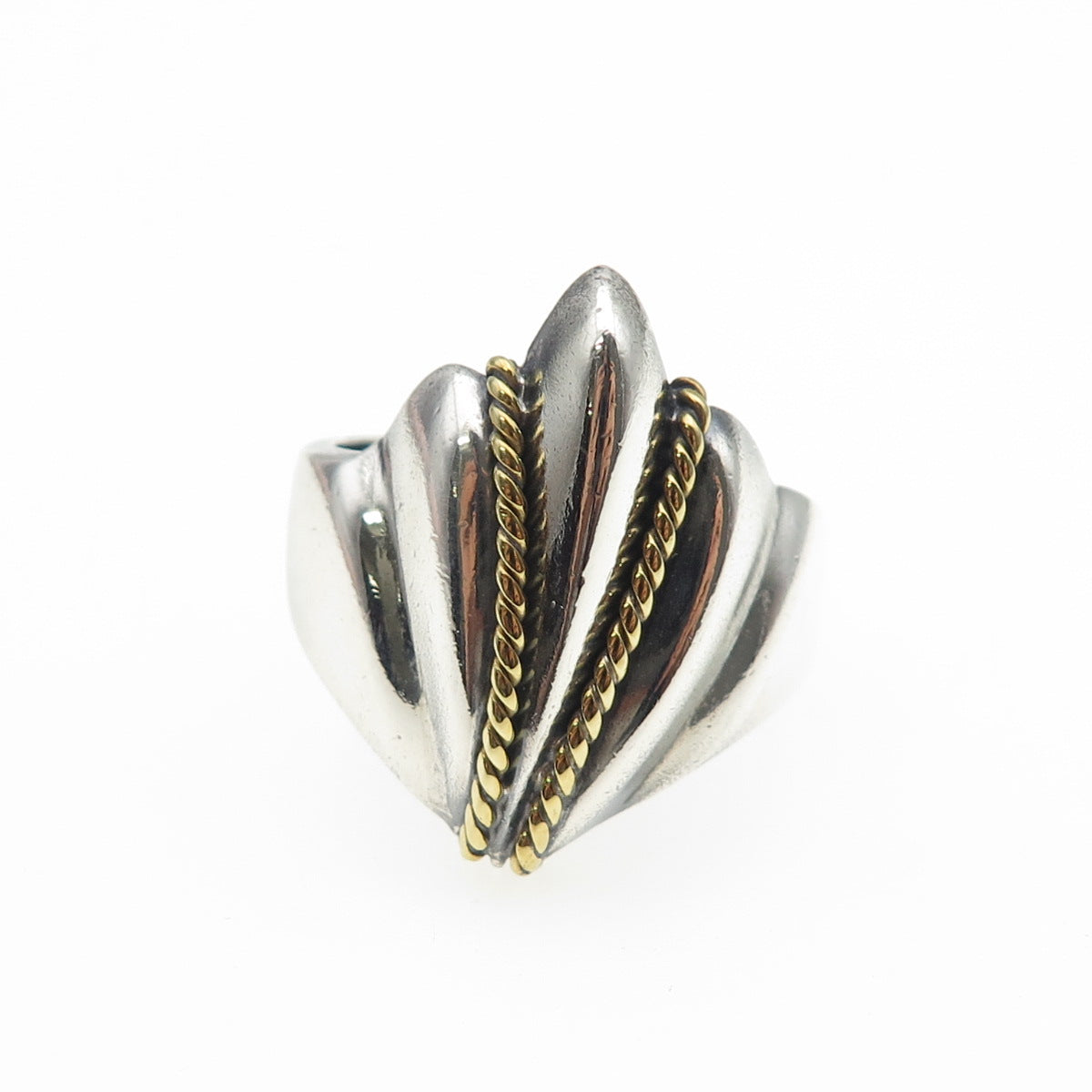 925 Sterling 2-Tone Vintage Mexico Modernist Seashell Oxidized Ring Size 10.25