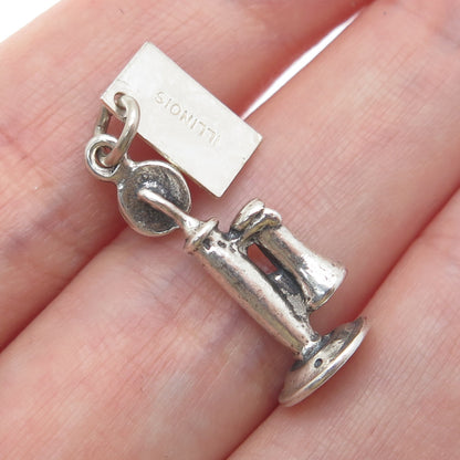 BELL TRADING POST 925 Sterling Silver Vintage Retro Candlestick Phone 3D Pendant