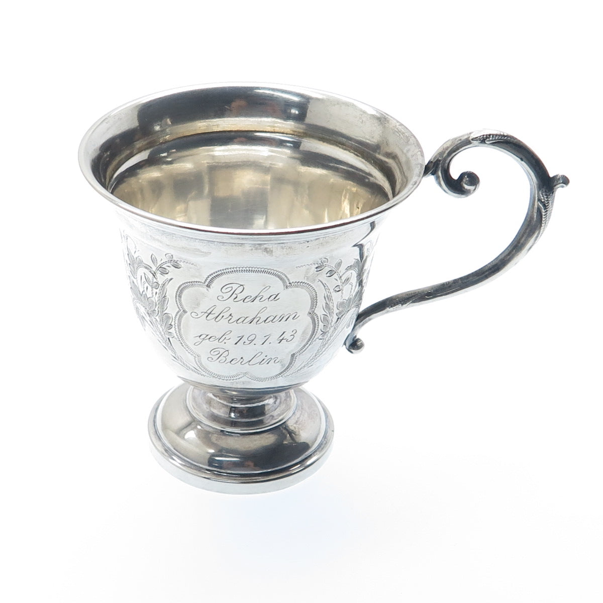 800 Silver Antique WWII Engraved Berlin Judaica Floral Teacup