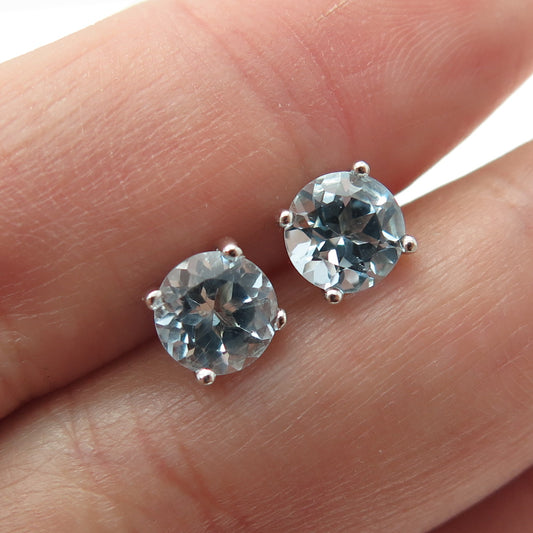 DEE BERKLEY JEWELRY 925 Sterling Silver Real Blue Topaz Gemstone Stud Earrings