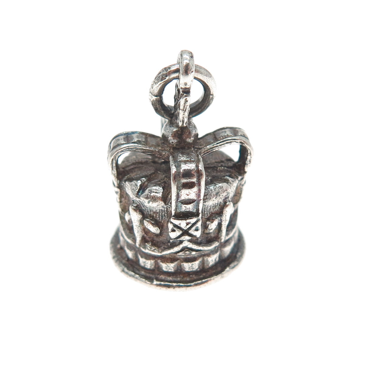 925 Sterling Silver Vintage Royal Crown Fleur de Lis Oxidized 3D Charm Pendant