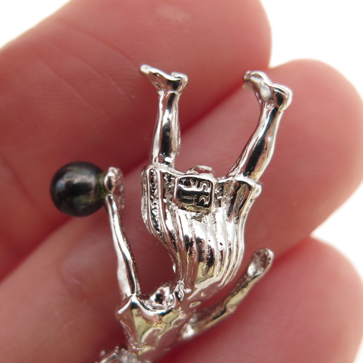 Town & Country 925 Sterling Vintage Real Hematite Female Bowler 3D Charm Pendant