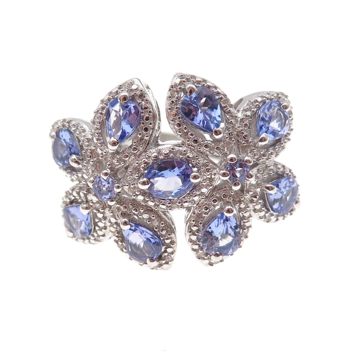 Chuck Clemency 925 Sterling Silver Real Tanzanite & White Topaz Ring Size 8.25