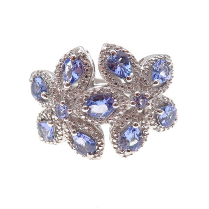 Chuck Clemency 925 Sterling Silver Real Tanzanite & White Topaz Ring Size 8.25