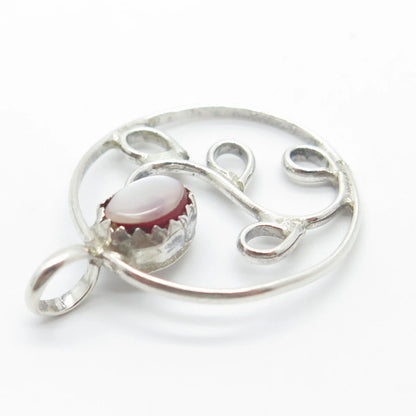 925 Sterling Silver Vintage Real Mother-of-Pearl Ornate Pendant