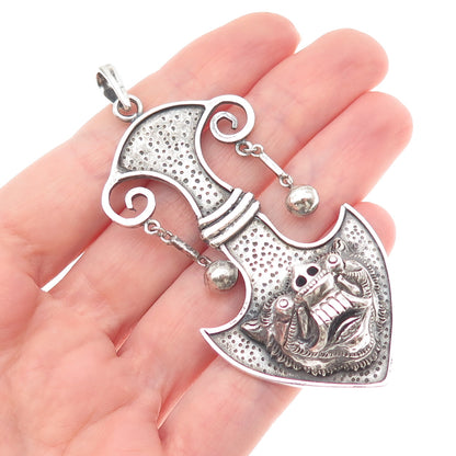 Ardhana Bali 925 Sterling Silver Vintage Tribal Animal Oxidized Large Pendant