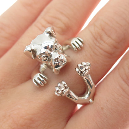 NOVE25 925 Sterling Silver Vintage Italy Bulldog Adjustable Hug Ring Size 5.75