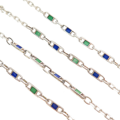 925 Sterling Silver Vintage Italy Enamel Anchor Mariner Cable Chain Necklace 30"