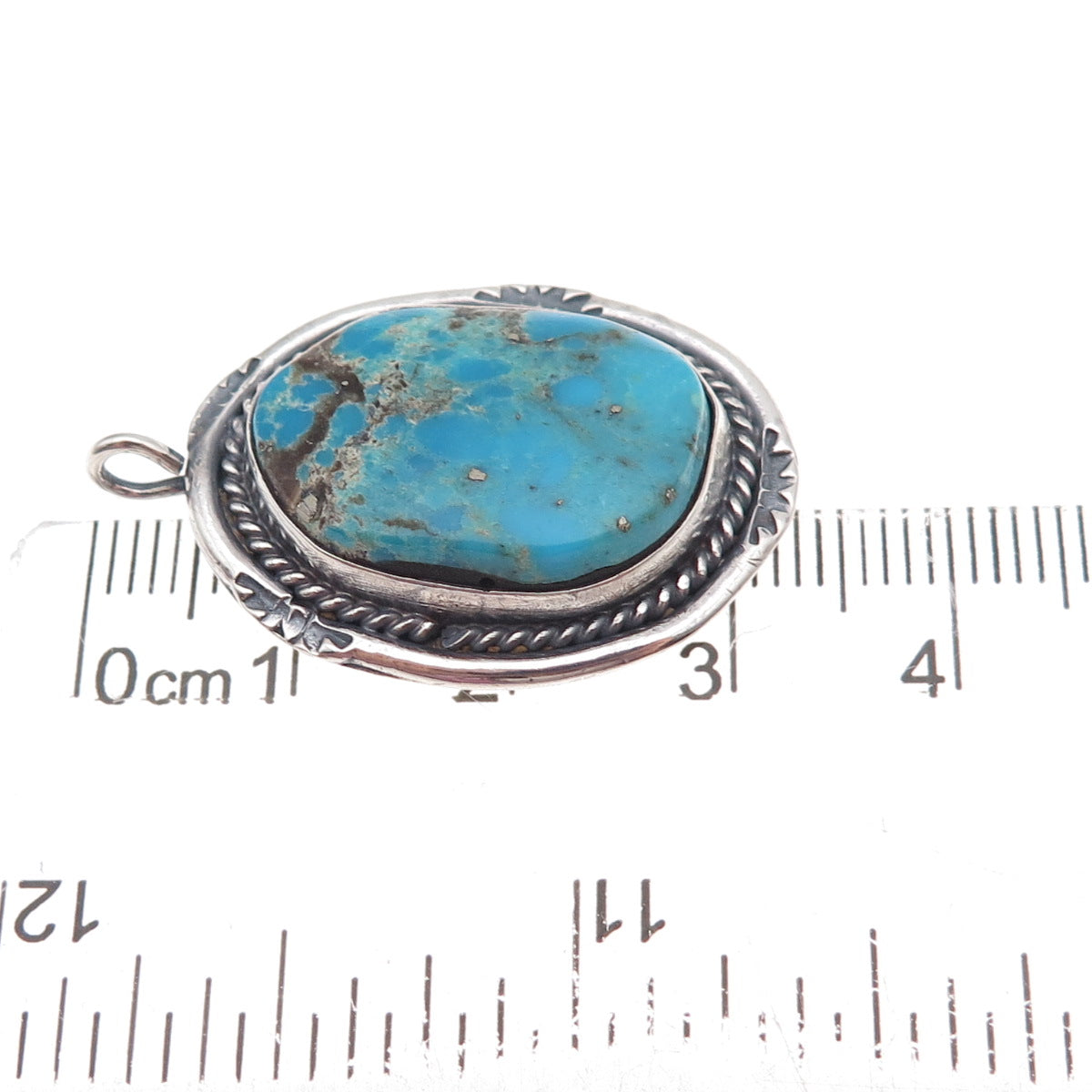 Old Pawn 925 Sterling Silver Vintage Southwestern Turquoise Tribal Charm Pendant