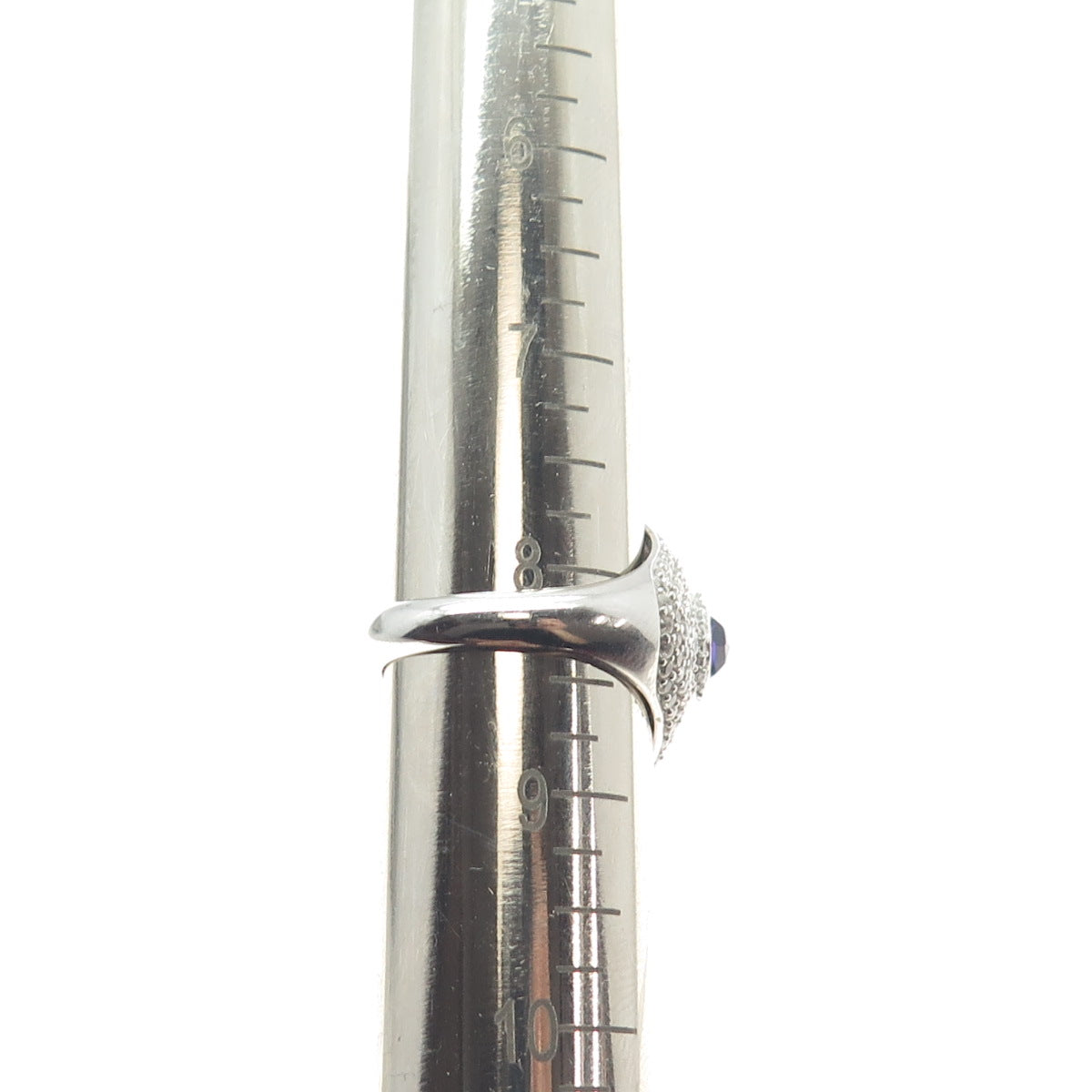 925 Sterling Silver Real Chalcedony Amethyst & White Topaz Ring Size 8.25