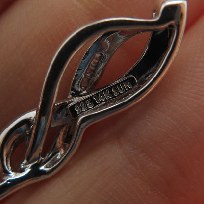 SUN 925 Sterling Silver 14K Gold Real Diamond Twisted Charm Pendant