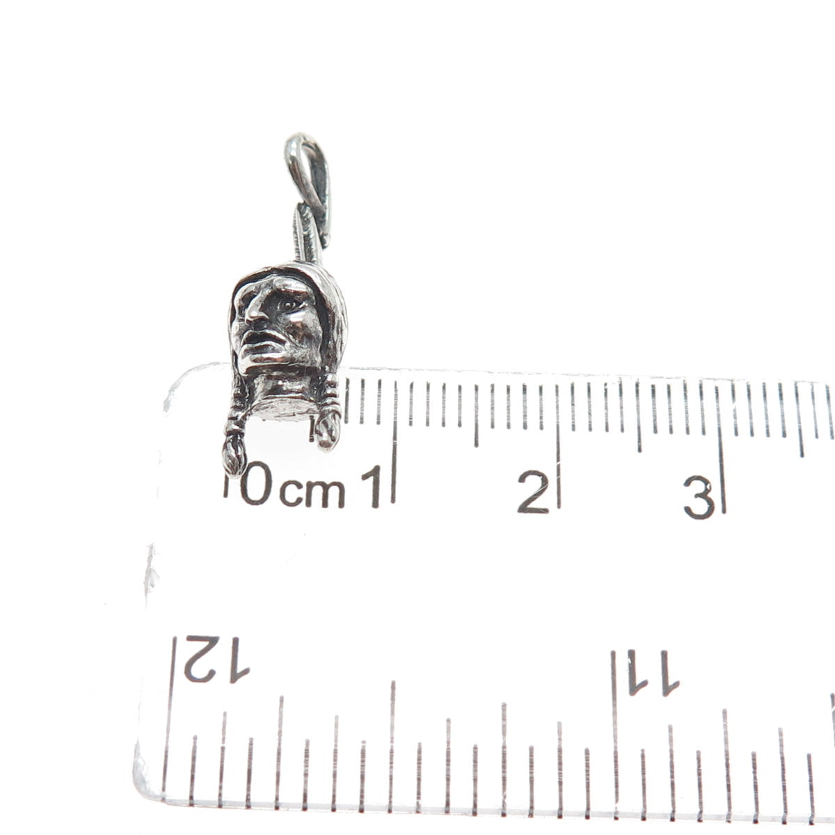 925 Sterling Silver Vintage Indian Chief Oxidized Minimalist 3D Charm Pendant