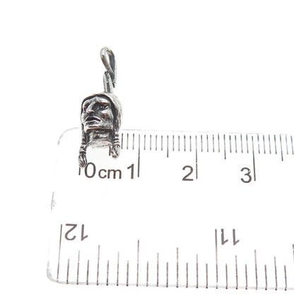 925 Sterling Silver Vintage Indian Chief Oxidized Minimalist 3D Charm Pendant