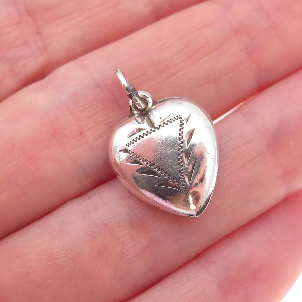 925 Sterling Silver Antique Art Deco Engraved Chatelaine Heart Charm Pendant