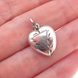 925 Sterling Silver Antique Art Deco Engraved Chatelaine Heart Charm Pendant
