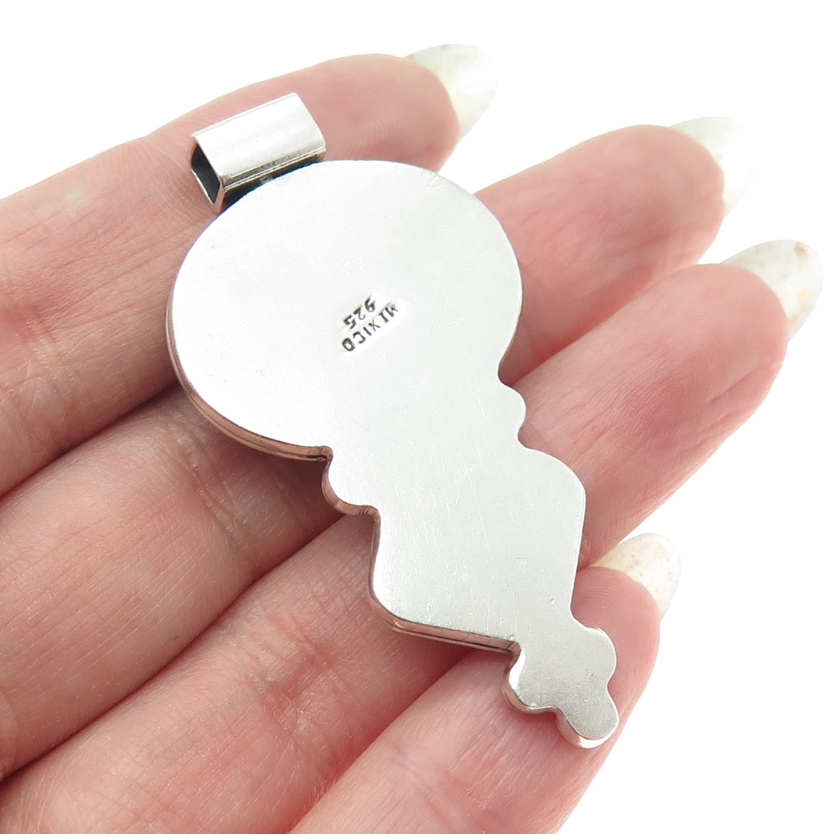 925 Sterling Silver Vintage Mexico Faux Turquoise Gemstone Ethnic Pendant