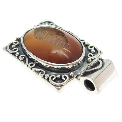 925 Sterling Silver Vintage Real Druzy Agate Swirl Pendant