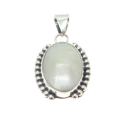 BEA TOM Old Pawn 925 Sterling Silver Vintage Real Mother-of-Pearl Beaded Pendant