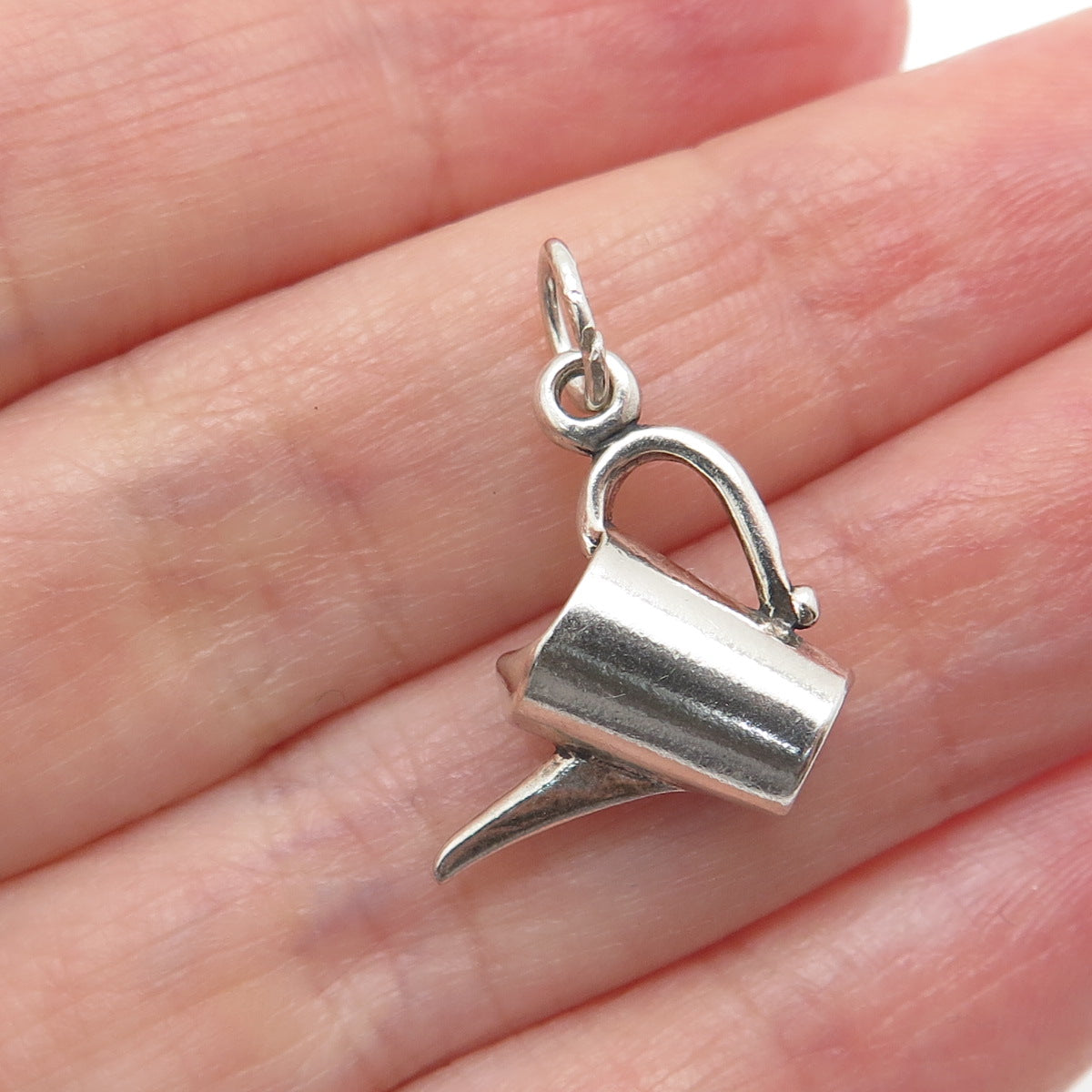 SUNWEST 925 Sterling Silver Vintage Watering Can Minimalist 3D Charm Pendant