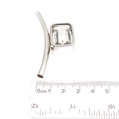 925 Sterling Vintage Real Emerald-Cut Clear Rock Crystal Modernist Slide Pendant