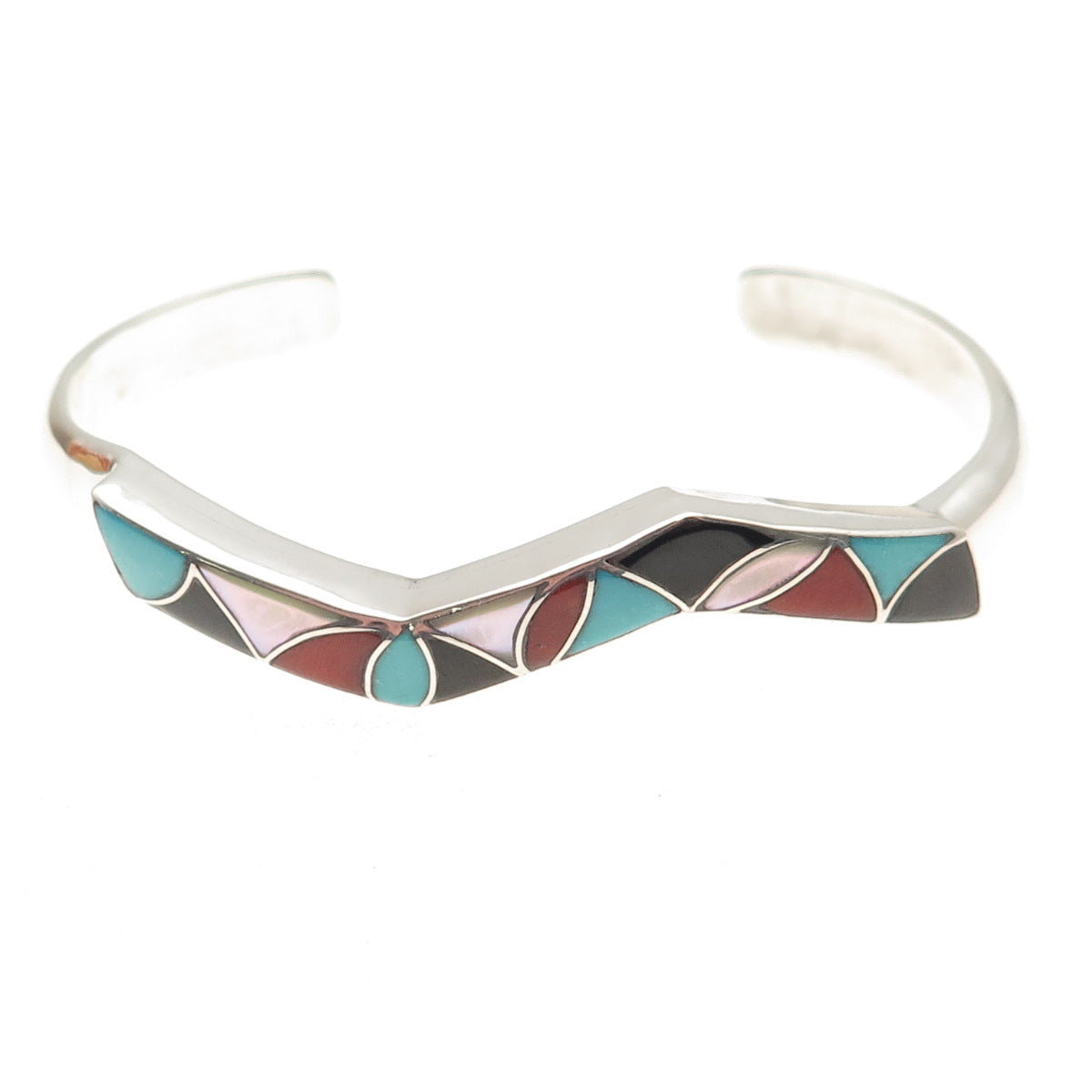 Sibert Janita Kallestewa Zuni Old Pawn Sterling Multi-Gem Adjustable Bracelet 6"