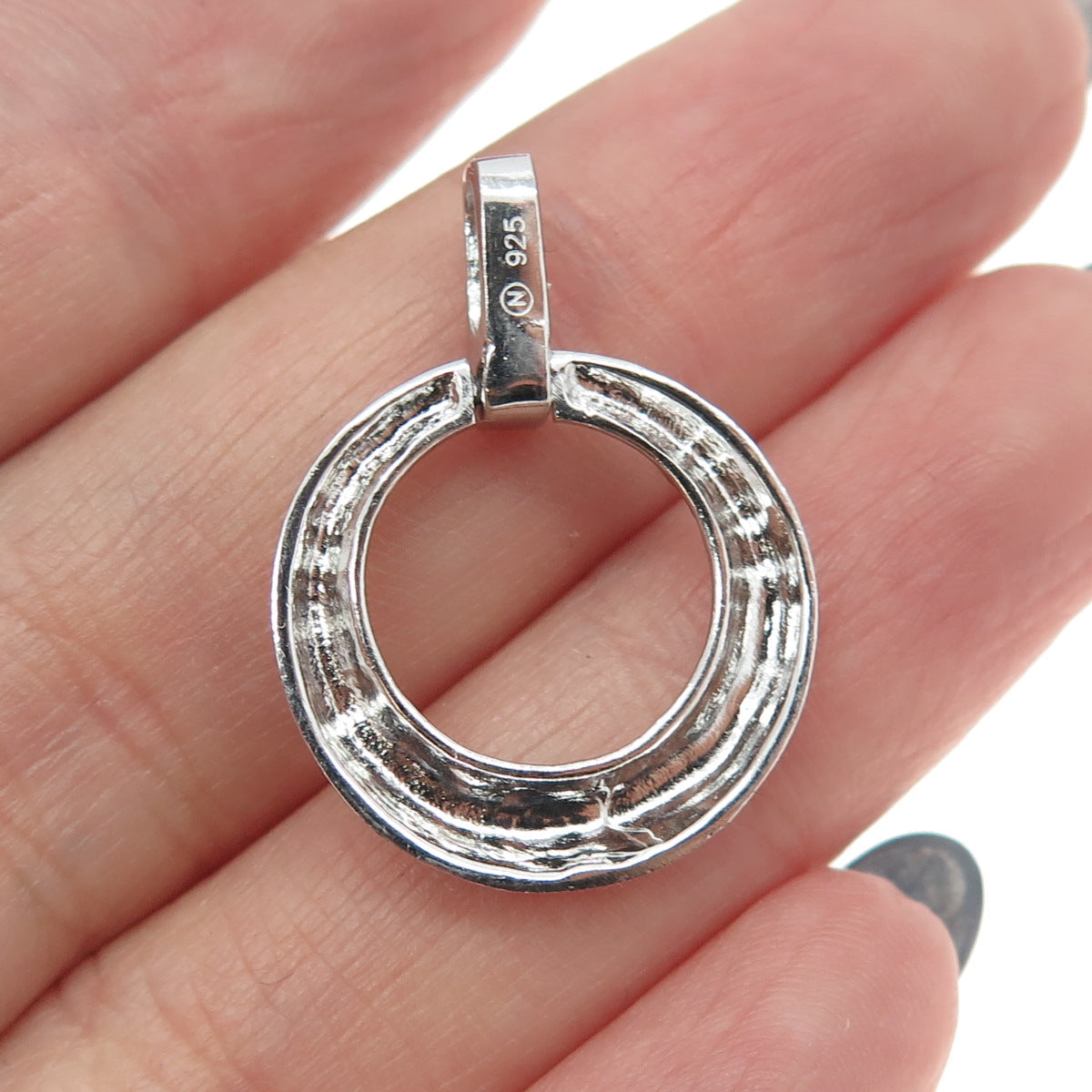 925 Sterling Silver Round-Cut C Z Hammered Circle Pendant